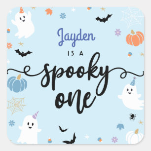 Spooky Een Leuke Ghost Halloween 1e Verjaardag Vierkante Sticker