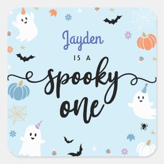 Spooky Een Leuke Ghost Halloween 1e Verjaardag Vierkante Sticker (Voorkant)