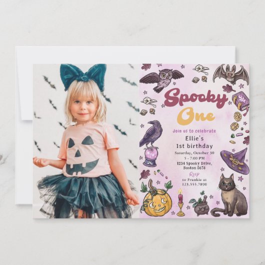 Spooky Een Leuke Halloween 1e Verjaardag Foto Kaart (Voorkant)