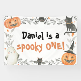 Spooky Een Leuke Halloween 1e Verjaardagsbanner Spandoek