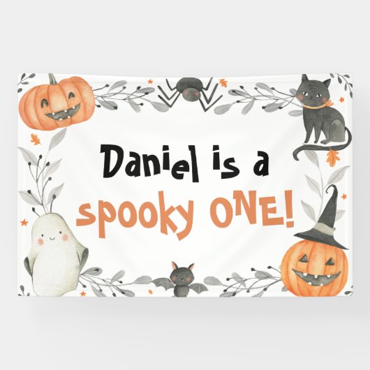 Spooky Een Leuke Halloween 1e Verjaardagsbanner Spandoek (Horizontaal)