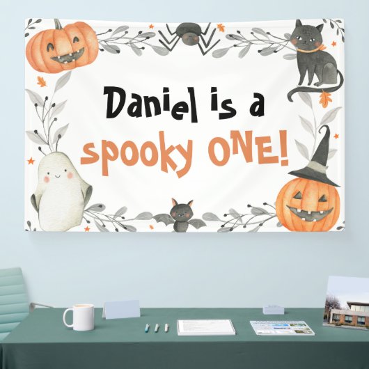 Spooky Een Leuke Halloween 1e Verjaardagsbanner Spandoek (Beurs)