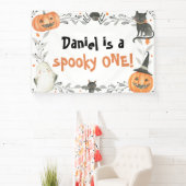 Spooky Een Leuke Halloween 1e Verjaardagsbanner Spandoek (Insitu)