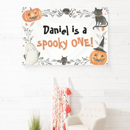 Spooky Een Leuke Halloween 1e Verjaardagsbanner Spandoek (Insitu)