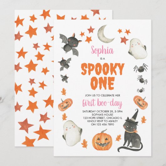 Spooky Een Leuke Halloween Ghost Meisje 1e Verjaar Kaart (Voorkant / Achterkant)