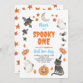 Spooky Een Leuke Halloween Jongen Blauw 1e Verjaar Kaart (Voorkant / Achterkant)