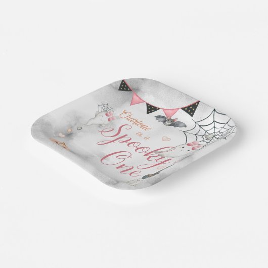 Spooky een meisje Halloween 1e verjaardag Papieren Bordje (Gebogen)