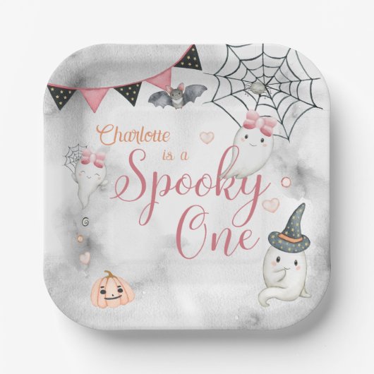 Spooky een meisje Halloween 1e verjaardag Papieren Bordje (Voorkant)