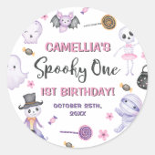 Spooky Een Meisjes Halloween 1e Verjaardag Ronde Sticker (Voorkant)