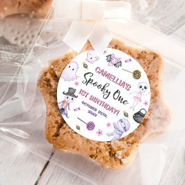 Spooky Een Meisjes Halloween 1e Verjaardag Ronde Sticker