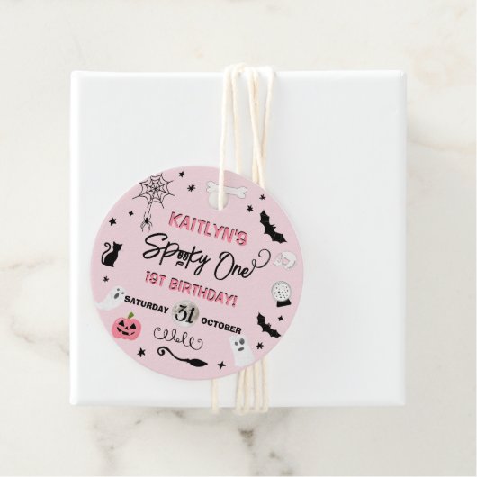 Spooky één! Meisjes Halloween 1e verjaardagsfeestj Bedankjes Labels (In situ)