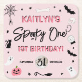 Spooky één! Meisjes Halloween 1e verjaardagsfeestj Kartonnen Onderzetters (Voorkant)