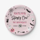 Spooky één! Meisjes Halloween 1e verjaardagsfeestj Papieren Bordje (Voorkant)