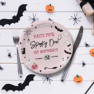 Spooky één! Meisjes Halloween 1e verjaardagsfeestj Papieren Bordje