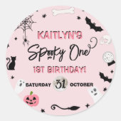 Spooky één! Meisjes Halloween 1e verjaardagsfeestj Ronde Sticker (Voorkant)