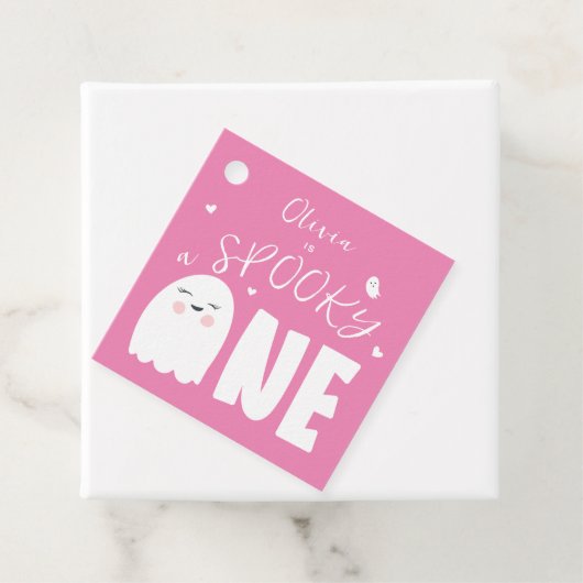 Spooky Een Meisjes Roze Spook Halloween 1e Verjaar Bedankjes Labels (In situ)