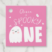 Spooky Een Meisjes Roze Spook Halloween 1e Verjaar Bedankjes Labels (Voorkant)