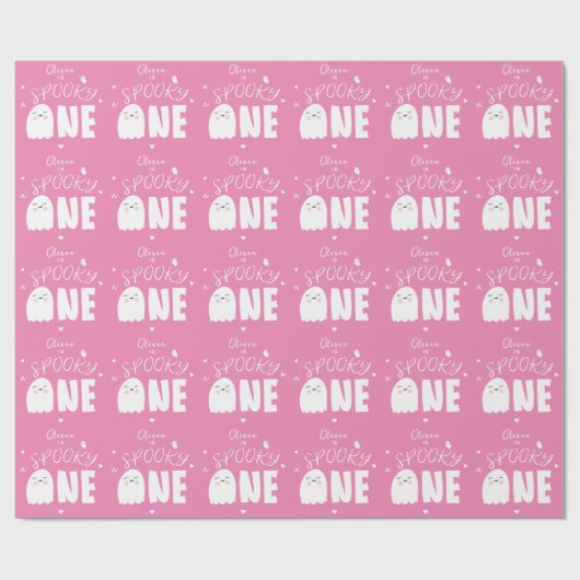 Spooky Een Meisjes Roze Spook Halloween 1e Verjaar Cadeaupapier (Vlak)