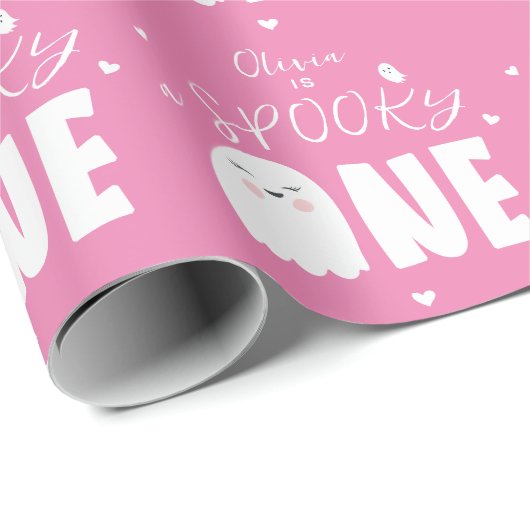 Spooky Een Meisjes Roze Spook Halloween 1e Verjaar Cadeaupapier (Rol Hoek)