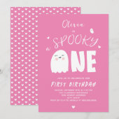 Spooky Een Meisjes Roze Spook Halloween 1e Verjaar Kaart (Voorkant / Achterkant)