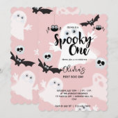 Spooky Een Roze 1e Verjaardag Spook Meisjes Hallow Kaart (Voorkant / Achterkant)