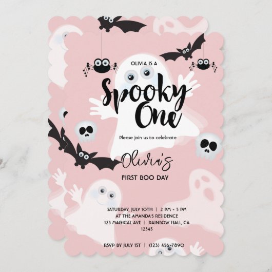 Spooky Een Roze 1e Verjaardag Spook Meisjes Hallow Kaart (Voorkant / Achterkant)