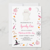 Spooky Een Roze Ghost Halloween Verjaardag Kaart (Voorkant)