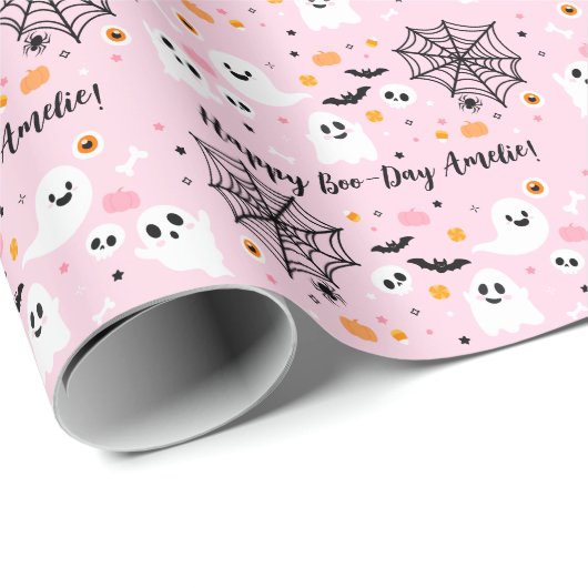 Spooky Een Roze Halloween Ghost Cadeaupapier (Rol Hoek)