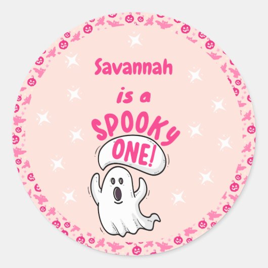 Spooky Een Schattig Roze Halloween Ghost 1e Verjaa Ronde Sticker (Voorkant)