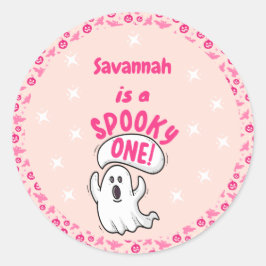 Spooky Een Schattig Roze Halloween Ghost 1e Verjaa Ronde Sticker