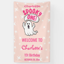 Spooky Een Schattig Roze Halloween Ghost 1e Verjaa