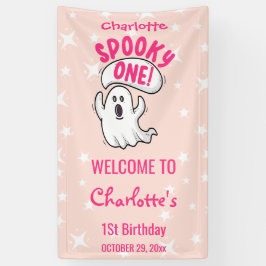 Spooky Een Schattig Roze Halloween Ghost 1e Verjaa Spandoek