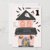 Spooky een schattig spookhuis eerste verjaardag kaart (Voorkant)