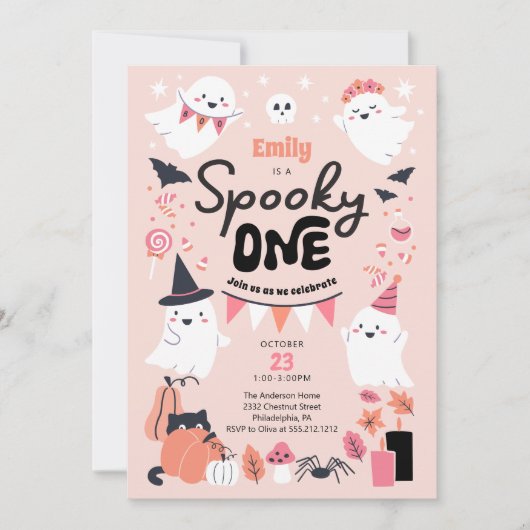 Spooky Een Schattige Spook 1e Verjaardagsfeest Kaart (Voorkant)