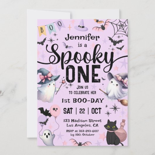 Spooky Een Schattige Spook Halloween 1e Verjaardag Kaart (Voorkant)