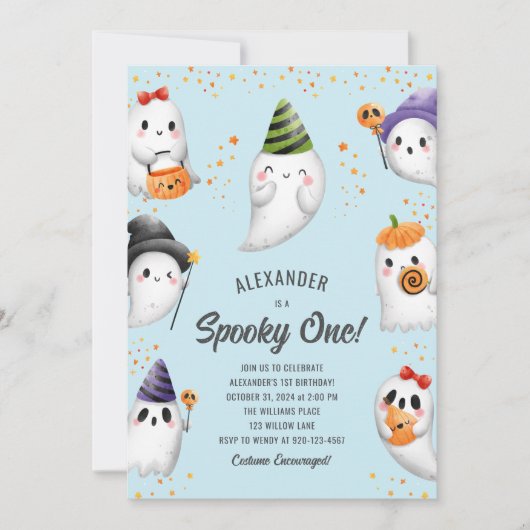 Spooky Een Schattige Spook Halloween 1e Verjaardag Kaart (Voorkant)