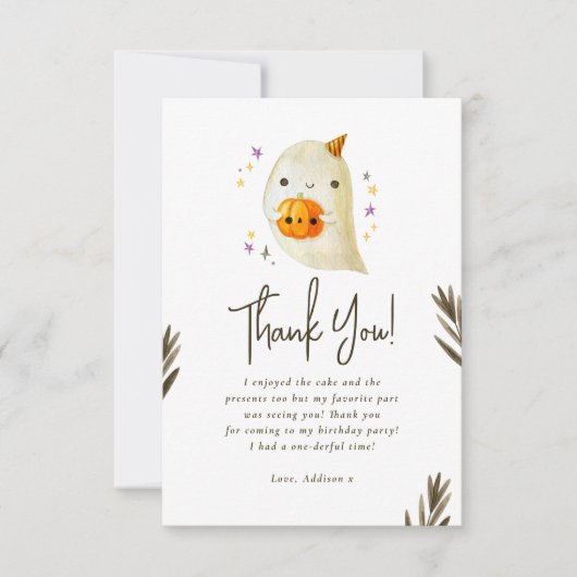 Spooky Een Schattigee Halloween 1e Verjaardag Dank Bedankkaart (Voorkant)