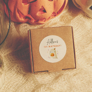 Spooky Een Schattigee Halloween 1e Verjaardag Favo Ronde Sticker