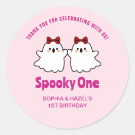 Spooky Een Schattigee Tweeling Halloween 1e Verjaa Ronde Sticker
