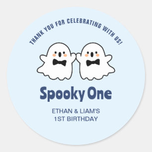 Spooky Een Schattigee Tweeling Halloween 1e Verjaa Ronde Sticker