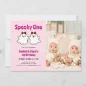 Spooky Een Schattigee Tweeling Meisjes 1e Verjaard Kaart (Voorkant)