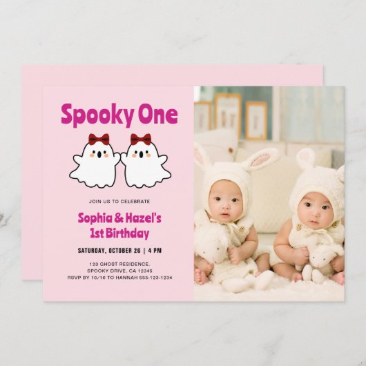 Spooky Een Schattigee Tweeling Meisjes 1e Verjaard Kaart (Voorkant / Achterkant)