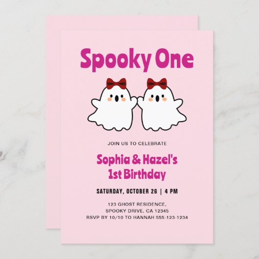 Spooky Een Schattigee Tweeling Meisjes Halloween 1 Kaart (Voorkant / Achterkant)