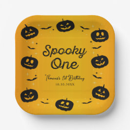 Spooky Een Verjaardag Halloween Pumpkins & Bats Papieren Bordje