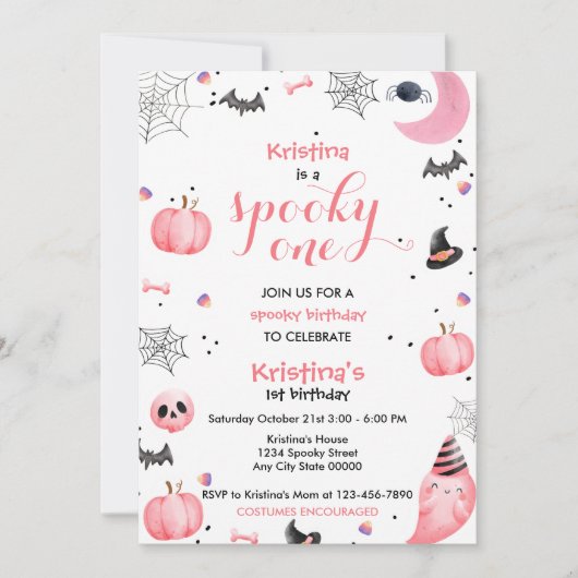 Spooky Een Verjaardag Roze Ghost Kaart (Voorkant)