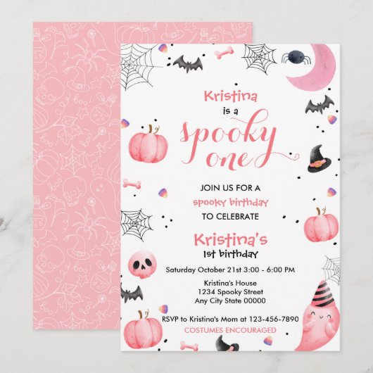 Spooky Een Verjaardag Roze Ghost Kaart (Voorkant / Achterkant)