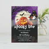 Spooky Een vleermuis Halloween pompoen 1e verjaard Kaart (Staand voorkant)