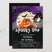 Spooky Een vleermuis Halloween pompoen 1e verjaard Kaart (Voorkant / Achterkant)