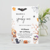 Spooky Een vleermuis Halloween spin 1e Verjaardag Kaart (Staand voorkant)