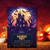 Spooky eerie moonlit haunted night bats Halloween Kaart